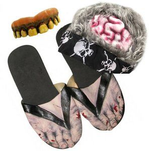 Zombie Complete Halloween Adult Costume Kit - Teeth, Hair, and Shoes